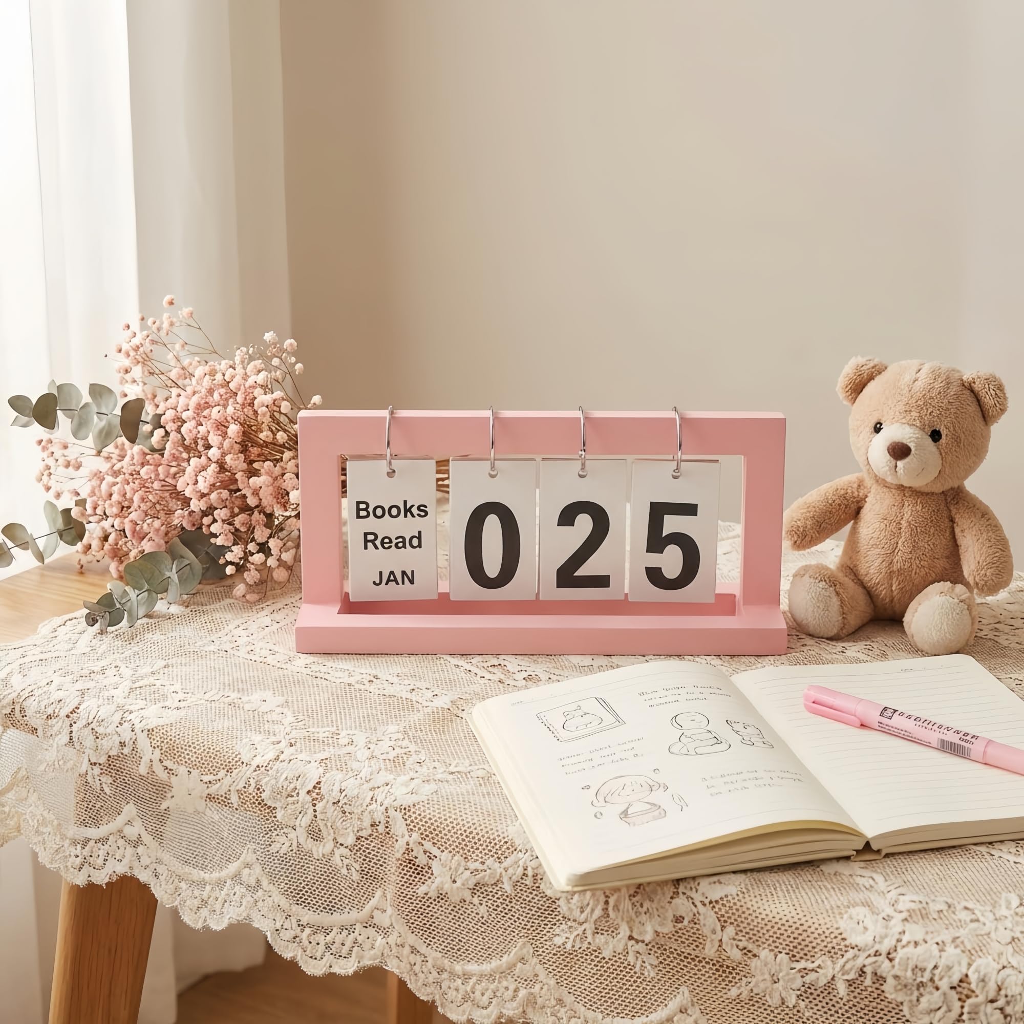 ZYZX Wooden Books Read This Year or Month Tracker Display Stand - with Flip Numbers Border, Suitable for Teachers, Students, Classrooms, Libraries, Home Office Decoration Gifts - Image 4