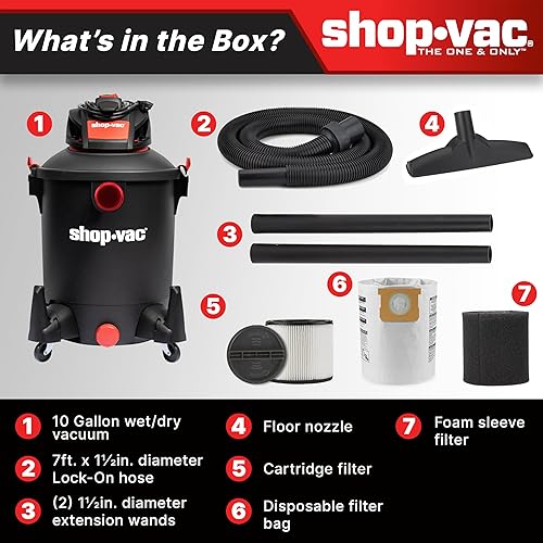 Miniatura 3 de Shop-Vac 5761011 Aspiradora de taller húmedoseco de 10 galones, 4.5 CV pico, 1.5 pulgadas de diámetro x manguera de 7 pies, cable de 12 pies, ideal