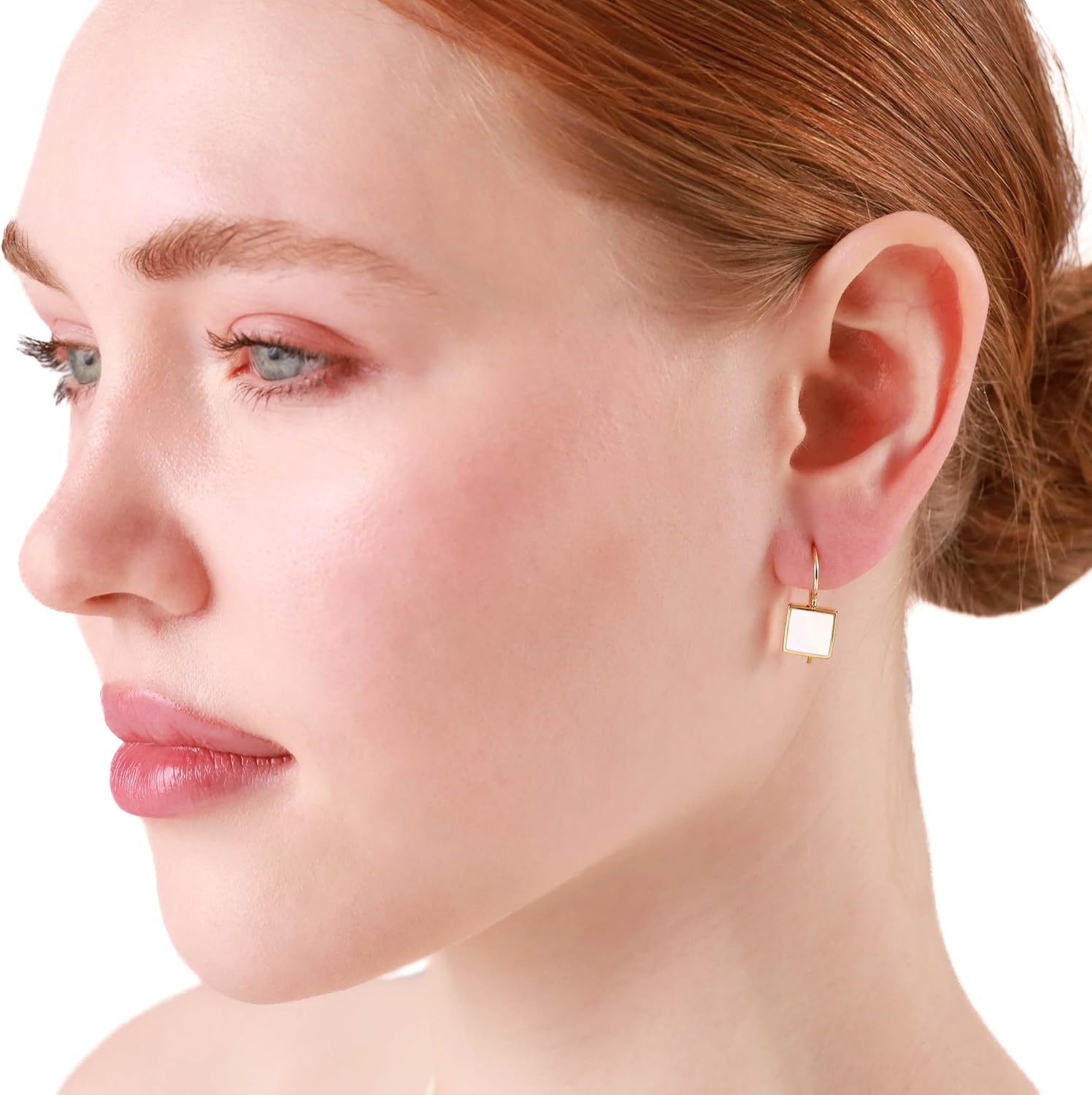 Silvershake 9MM Square Shape Stone Inlay White Gold Plated or 18K Gold Plated 925 Sterling Silver Basic Hook Closure Earrings Jewelry for Women