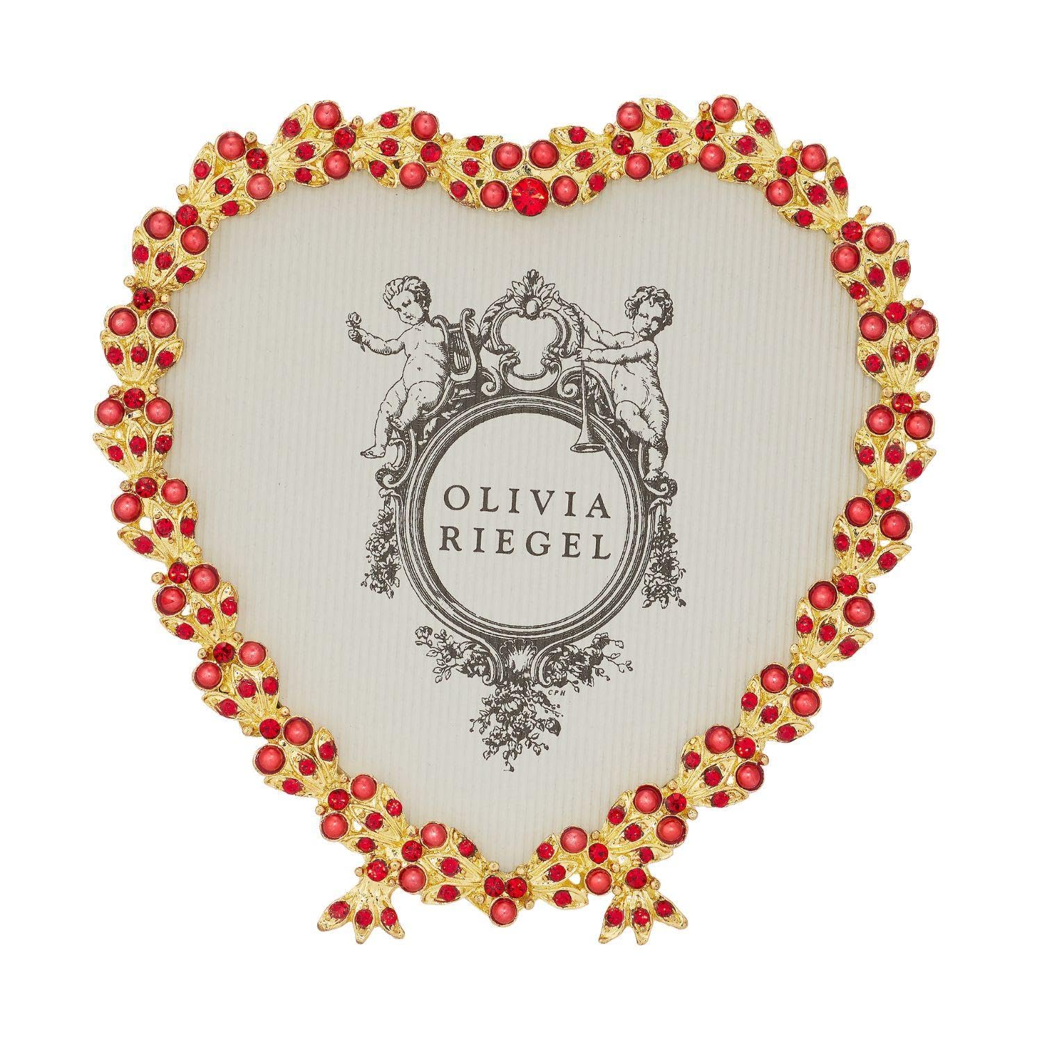 Gold Contessa Heart 3.5" Frame with Ruby Crystals & Red Pearls