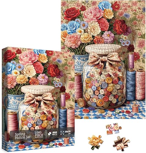 Rompecabezas de flores vintage para adultos, 1000 piezas, rompecabezas florales de arte colorido, rompecabezas estético desafiante con rosas bonitas