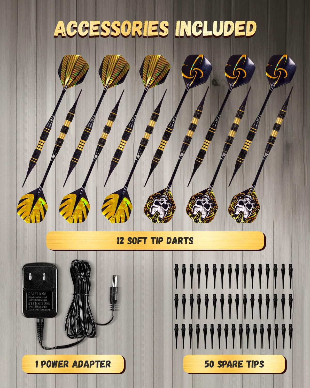 Dartscheibe Elektronisch, Dekoratives Elektronische Dartscheibe Schrank-Set [12 Bronze Soft-Tip Pfeile][Cricket-Spielmodus] - Profi E Dart Scheibe mit Holzschranktüren
