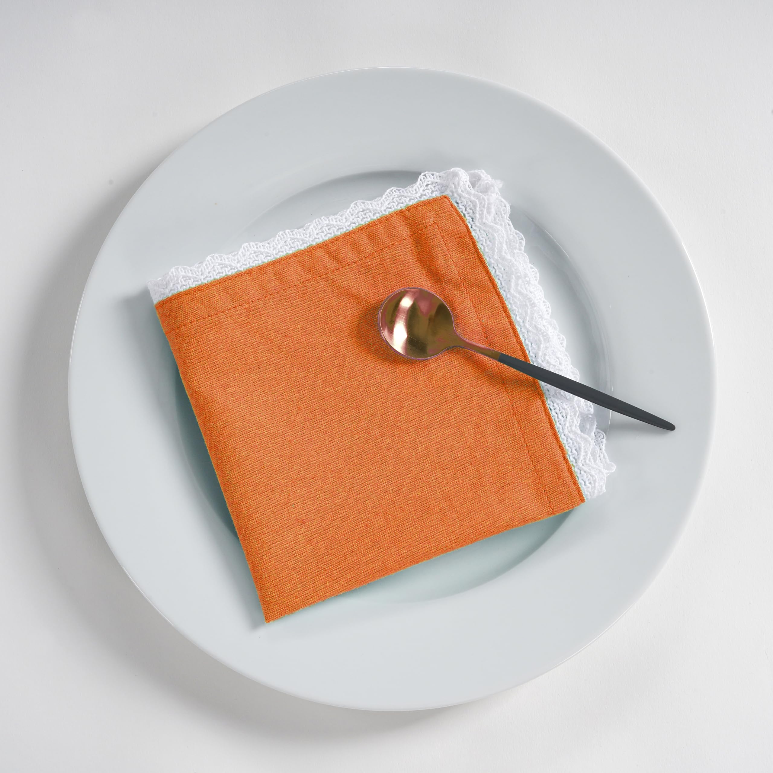 Fingercraft Dinner Cloth Napkin Cotton Linen Blend 12 Pack 12In Mitered Corners with Elegant Lace for Everyday Use Napkins Cloth are Pre Shrunk and Good Absorbency Rust