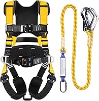 WHITEDEW Premium Fall Protection Safety Harness with Shock Absorbing Lanyard - Vented Padded Comfort, 4 Quick Buckles, OSHA Compliant (Yellow)