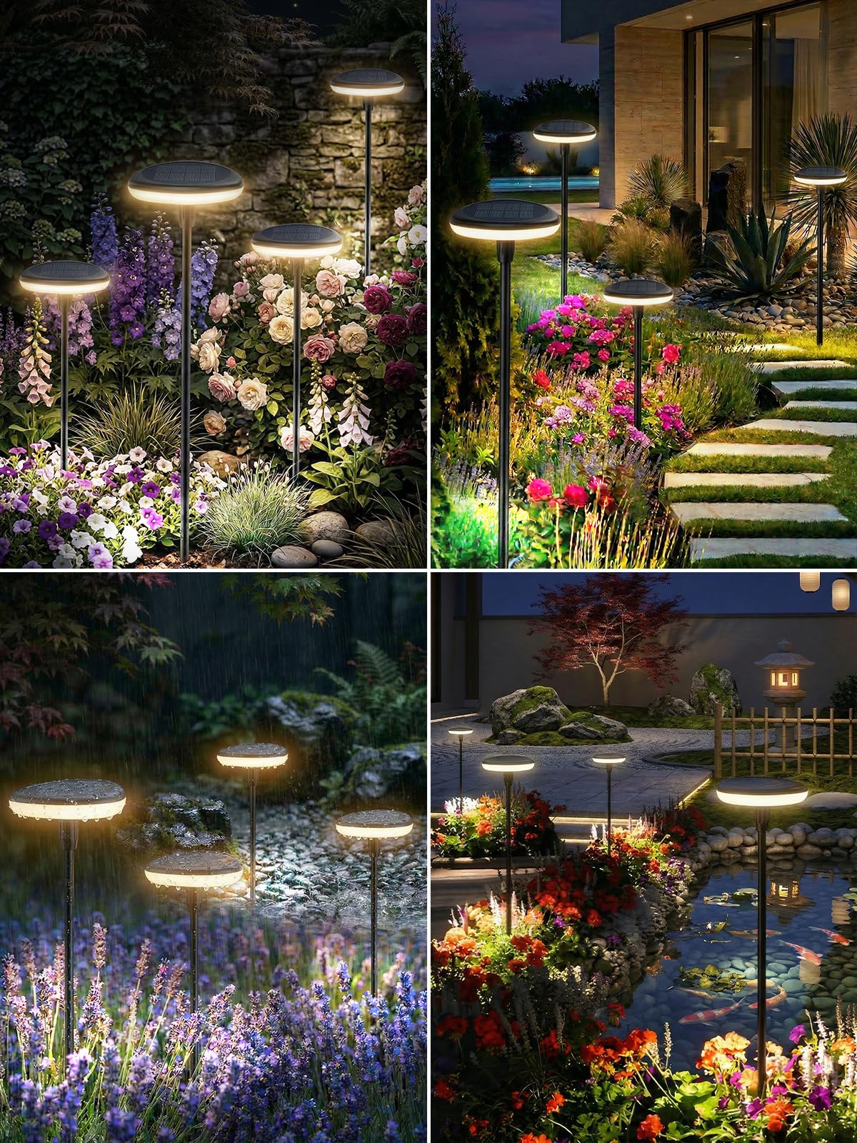 Luci Solari da Giardino 4 Pezzi, per Esterno Cortile, Prato,Terra | Bianco Caldo Lampada Solare da Esterno con 1000mAh, LED Luci Solari Giardino 34 lumen, IP65 Impermeabile