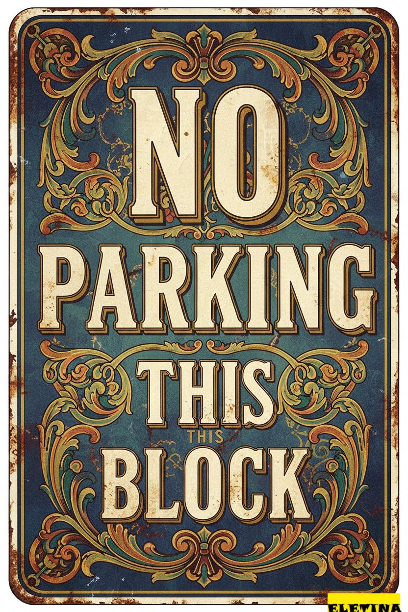 No Parking This Block Metal Tin Warning Sign Caution Notice High Way Fence Yard Road Street 8x12in