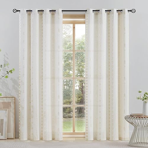 Miniatura 2 de Cortinas bohemias de lino dorado para sala de estar, no se transparentan, juego de tratamiento de ventana de mezcla de lino para dormitorio,