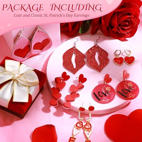 Miniatura 6 de 16 pares de aretes para el día de San Valentín, aretes colgantes rojos con diseño de corazón, aretes acrílicos de leopardo para mujeres y niñas,