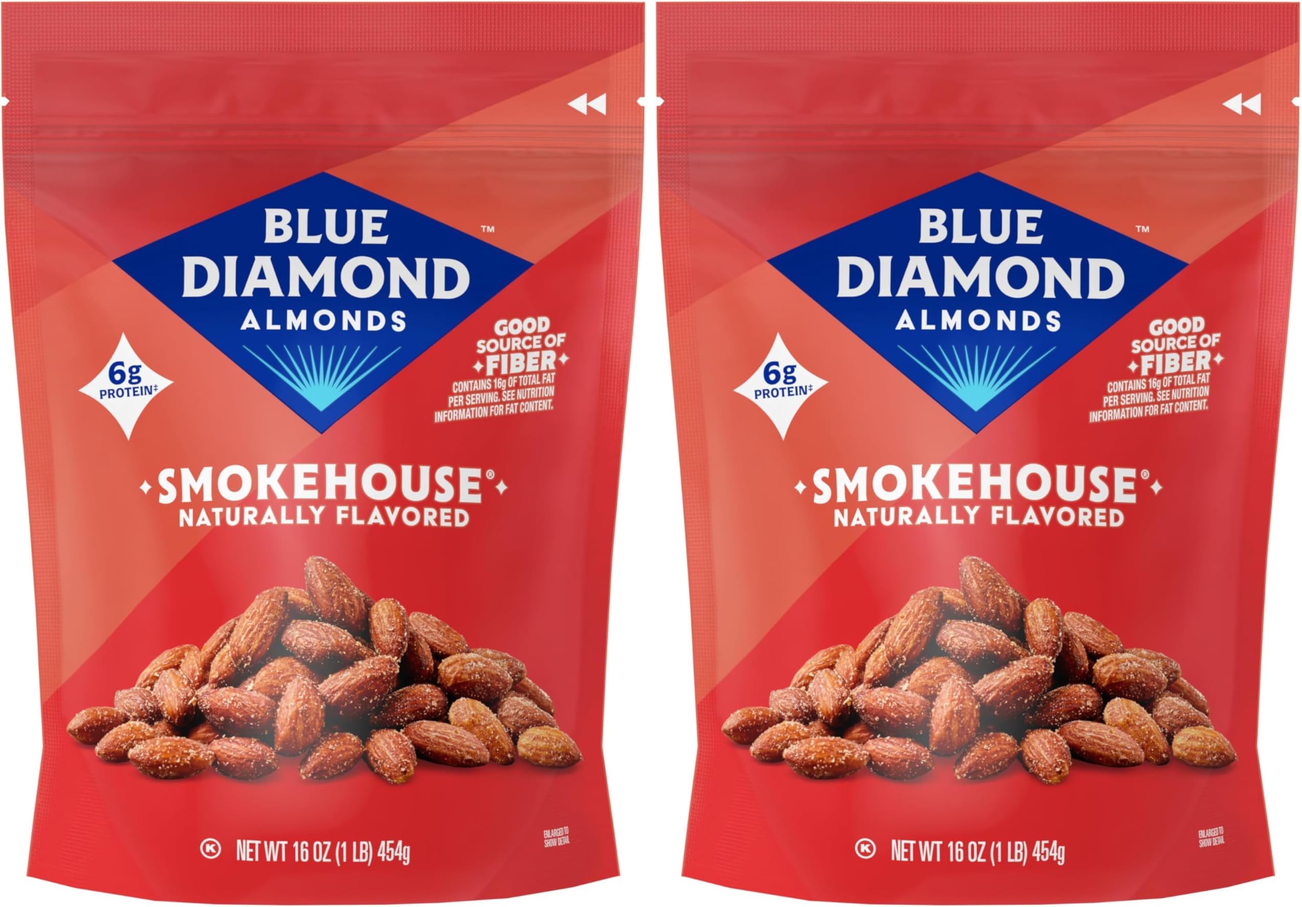Blue Diamond Almonds Gluten Free Smokehouse Flavored Snack Nuts, 16 Oz Resealable Bag (Pack of 2)
