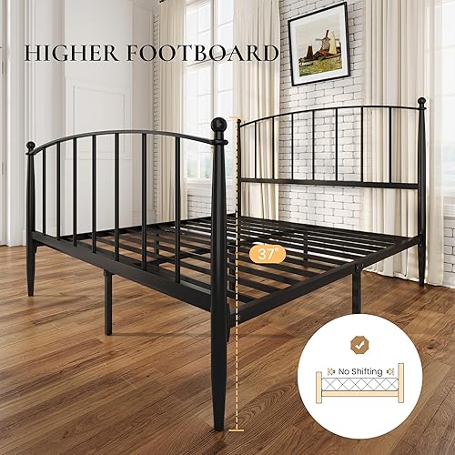 Miniatura 7 de SHA CERLIN Base de cama tamaño Queen, plataforma de metal con cabecera y estribo de estilo victoriano, fácil montaje, no necesita somier, color negro