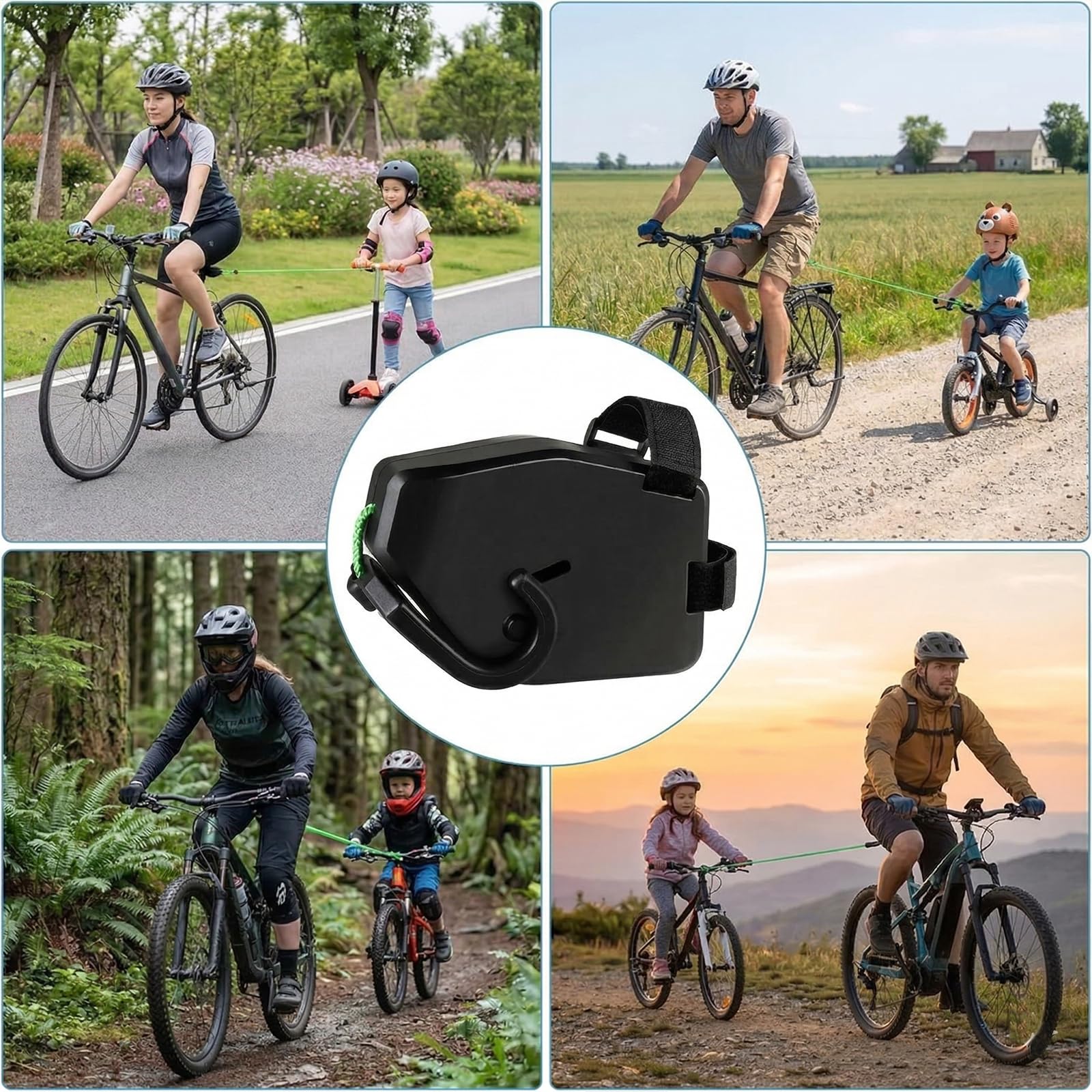 Corda di Traino per Bici da Bambino 2,5 m Portata 225 kg per MTB E-Bike con Moschettone e Custodia