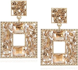 Rhinestone Square Statement Dangle Earrings Trendy Crystal Geometric Drop Earrings Hypoallergenic Jewelry for Women Party