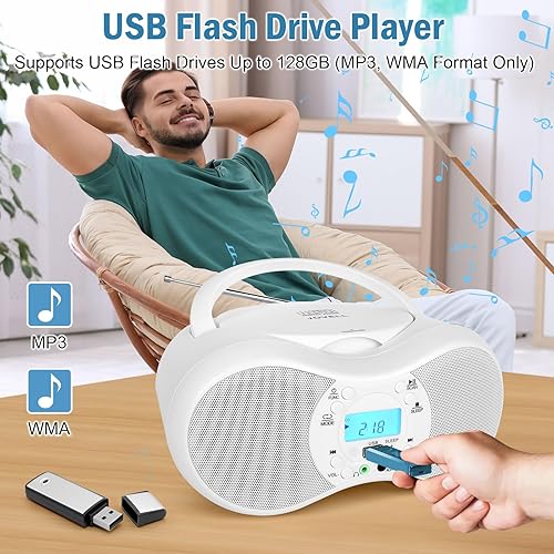 Miniatura 4 de Boombox - Reproductor de CD portátil, reproductor de CD Boombox combo para niños