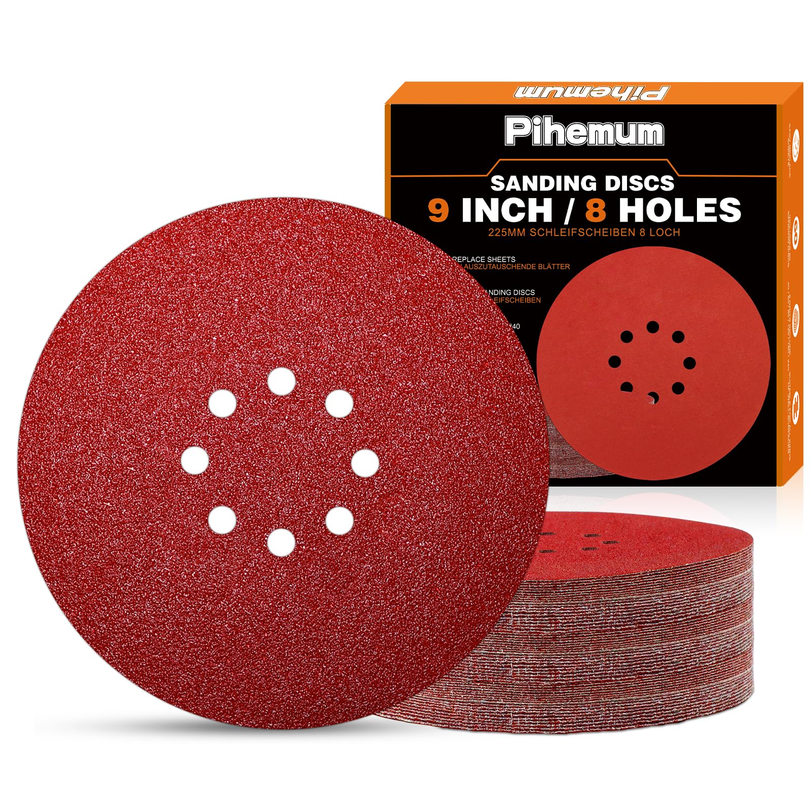 pihemum 60 PCS 225mm Sanding Discs 40 60 80 120 180 240 Grit 8 Hole Hook and Loop Drywall Sandpaper for Drywall Sander
