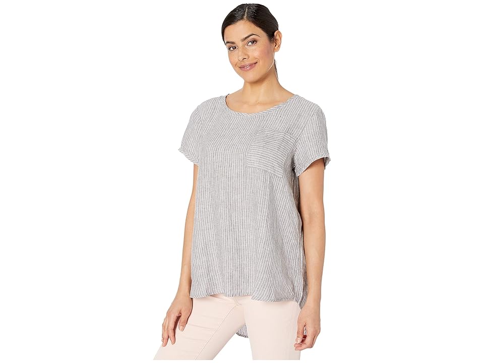 

Jones New York Boxy Pocket Tee (Pinstripe Iron Combo) Women's Clothing, Gray