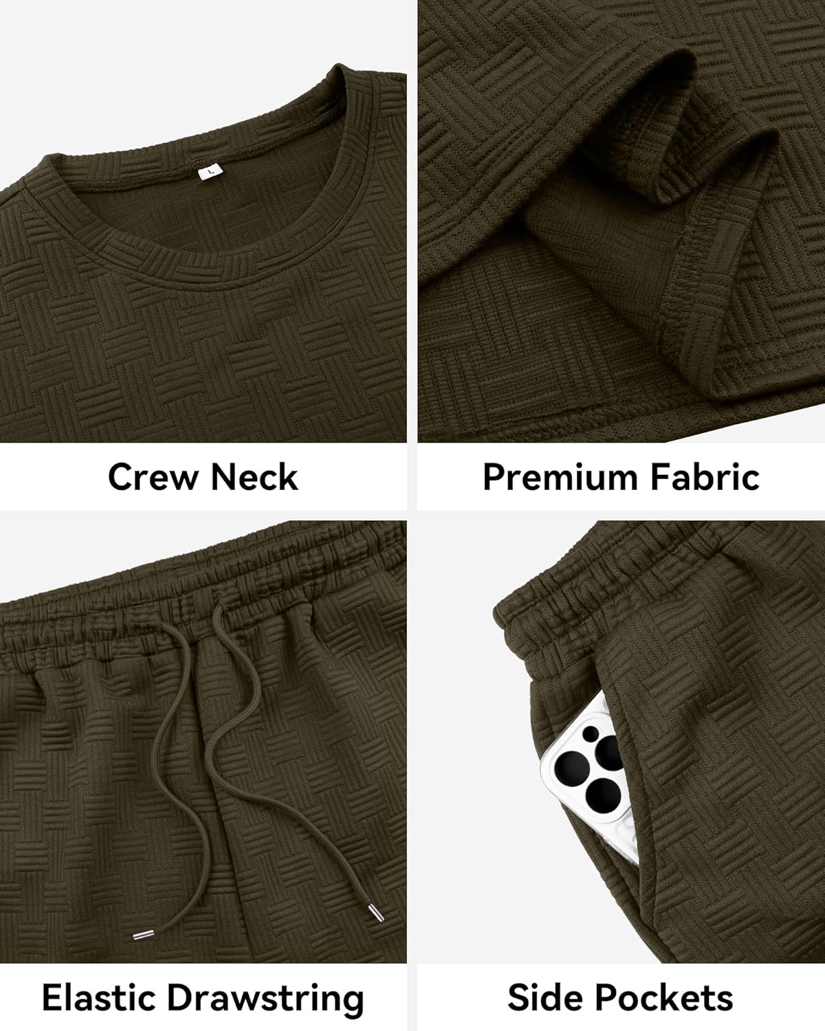 YTD Men's 2 Pieces Outfits Casual Jacquard Textured T Shirts and Shorts Sets Fashion Summer Tracksuits with Pockets - Image 5