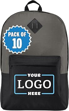 Personalized Embroideried Retro Backpack, Dark Charcoal/Black, 10 Pack - Add Your Logo - Customized Casual Computer Backpack for Business