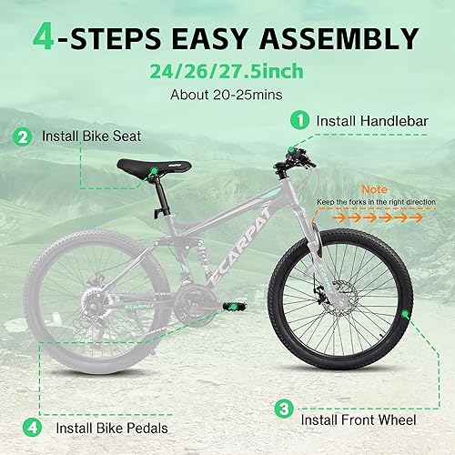 Miniatura 25 de 24/26/27.5 Inch Wheel Mountain Bike, 21 Speed MTB Bike with Full/Front Suspension, Steel Frame and Dual Disc Brakes, Adult Mens Outdoor Cycling