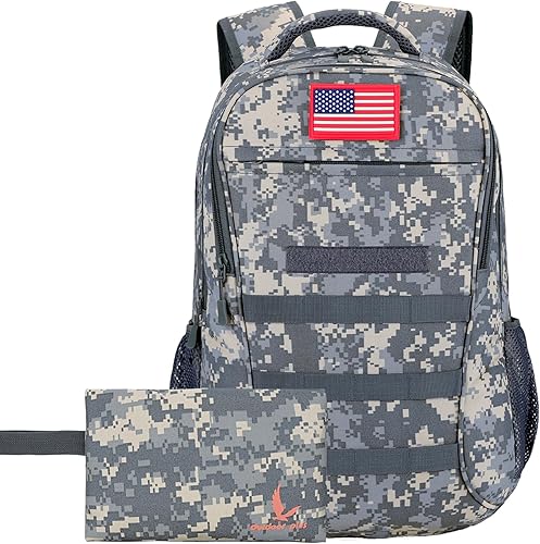 outdoor plus Camo Backpack for School,30L40L Military Boys Backpack for Elementary Middle School, Army Day Pack for Outdoor