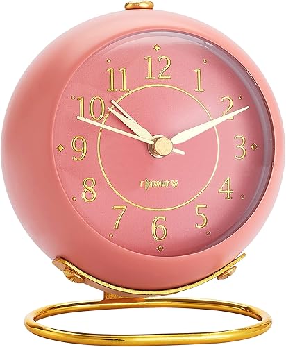 Reloj despertador de escritorio de metal, reloj despertador analógico retro para mesa de dormitorio, reloj dorado silencioso sin tictac, decoración