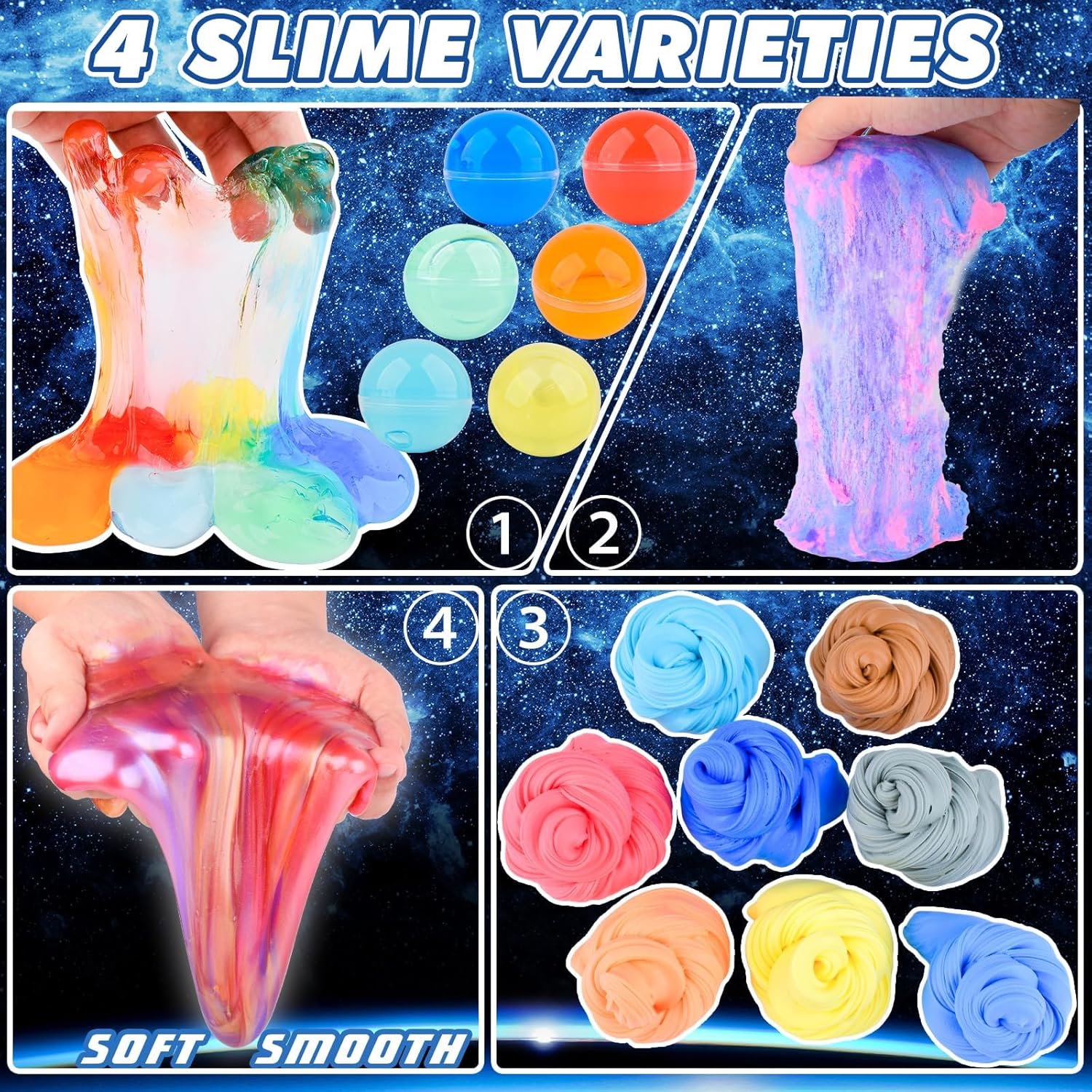 32 Pack Galaxy Slime Balls for Kids, Slime Party Favor, Soft & Non-Sticky, Mess-Free, Stress Relief - Toys for Girls and Boys, Birthday Gifts, Classroom Reward, Party Supplies, Goodie Bag Stuffers