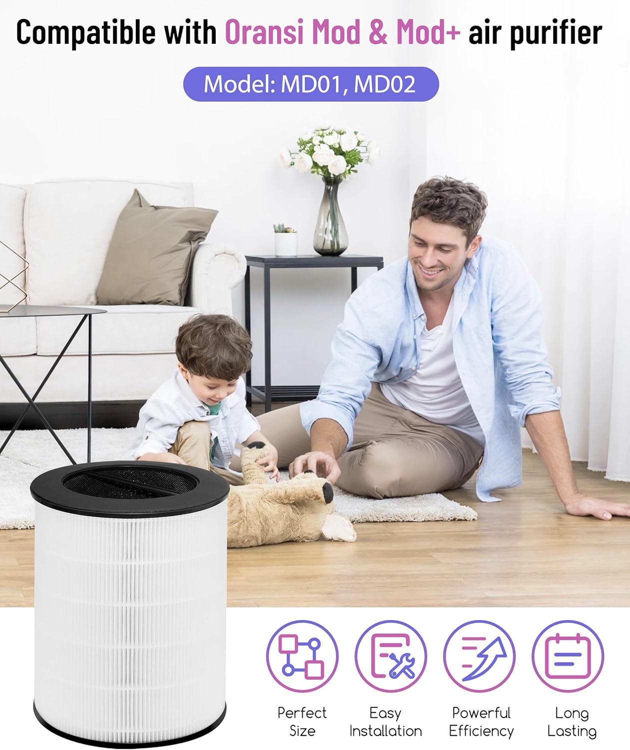 Replacement Filter Compatible with Oransi Mod & Mod+ Air Purifier (Model MD01, MD02), 4-Stage Filtration with Activated Carbon Filter, only for Orange or Gray Handle Unit - Image 2