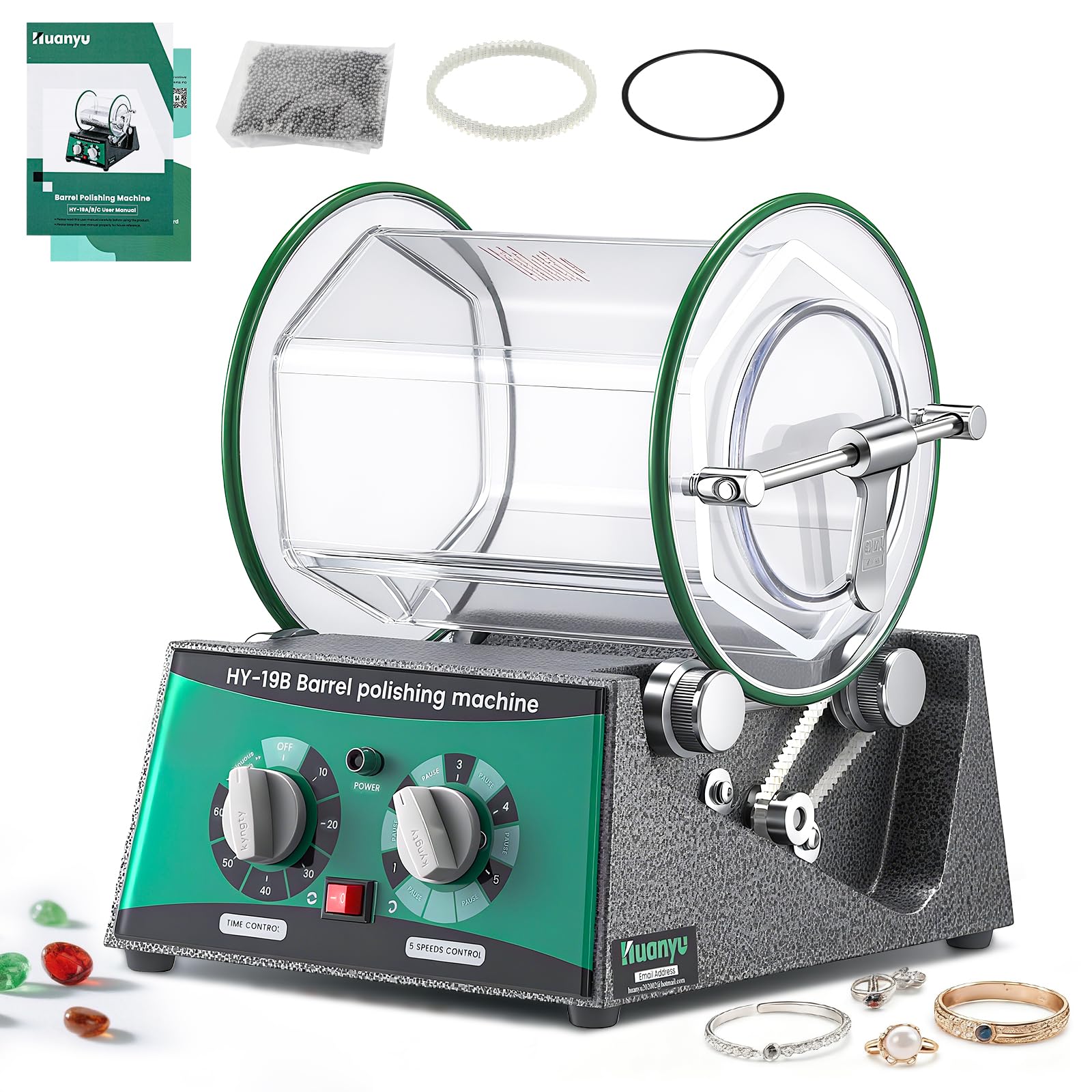 Huanyu Pulidor de la joyería 5kg Capacidad Barril Tumbler Pulidor Rotary Tumbler Máquina de pulido de barril con 450g perlas de pulido