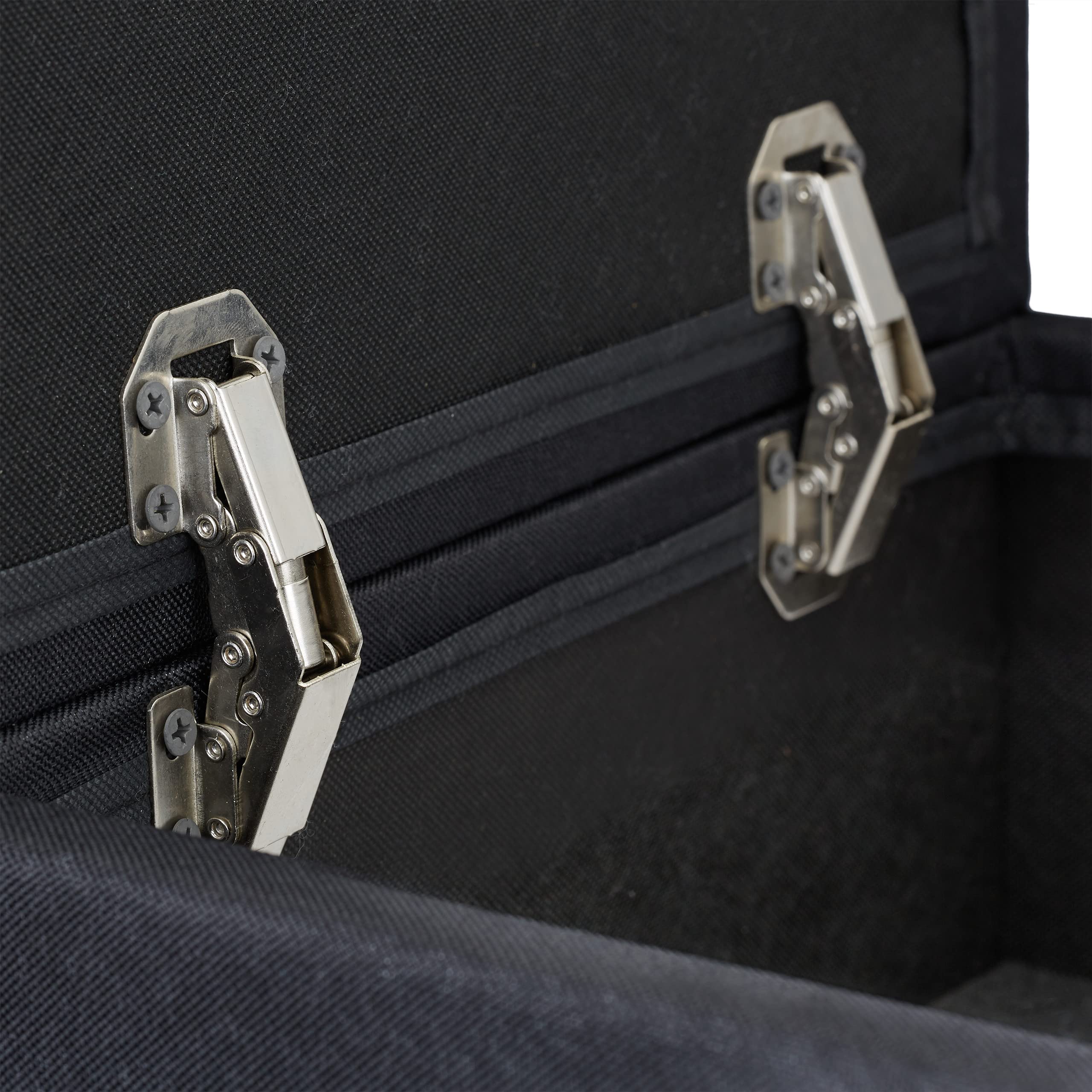 Relaxdays Taburete Bajo, Puff Asiento Almacenaje, Baúl Almacenamiento, 1 Ud., Madera-Tela, 40 x 40 x 40 cm, Negro