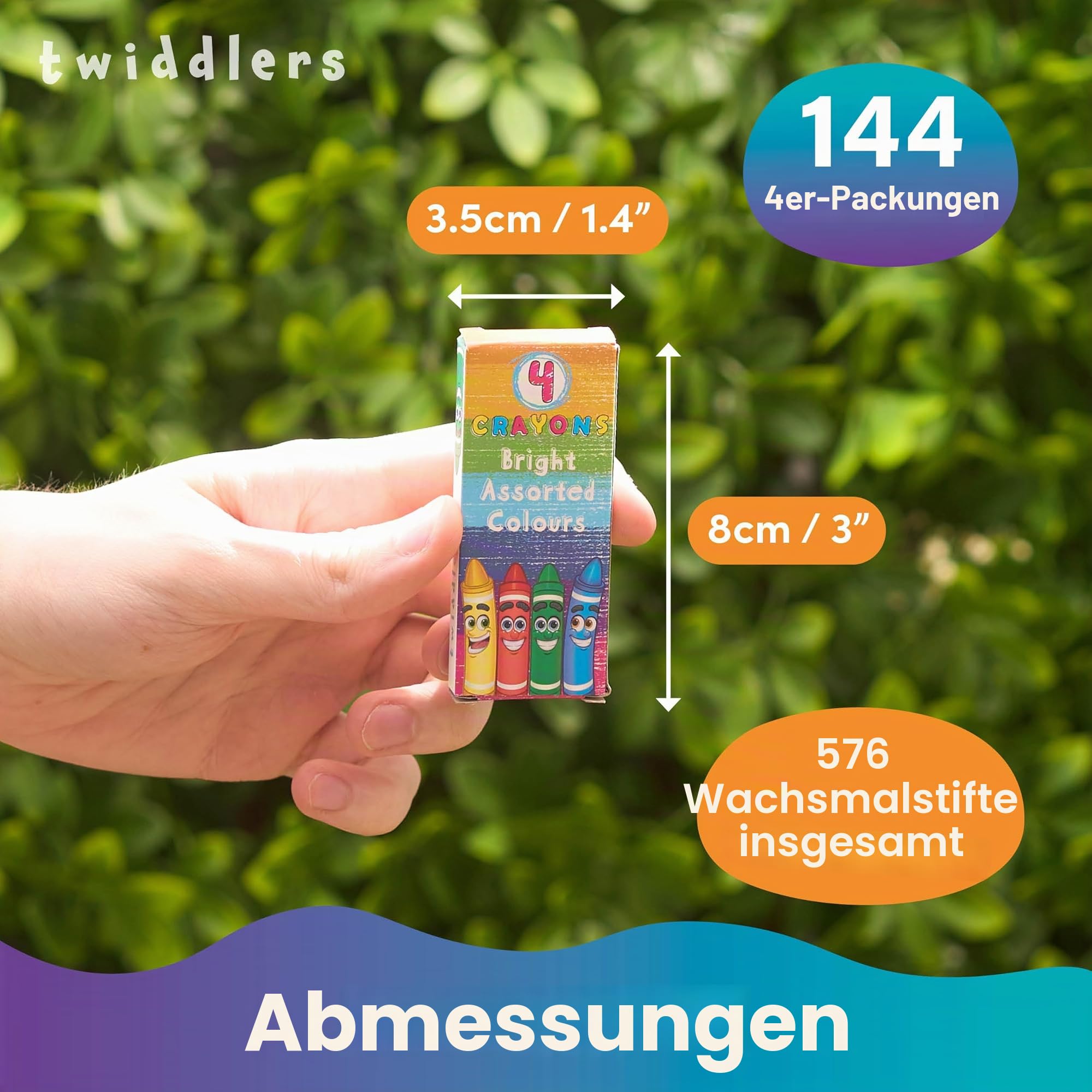 THE TWIDDLERS 144 Boxen Mini Wachsmalstifte 4 Farben, 576 Stück Großpackung | Mitgebsel Kindergeburtstag, Wurfmaterial Karneval, Pinata Füllung, Tombola, Kindergarten, Grundschule, Werbegeschenk