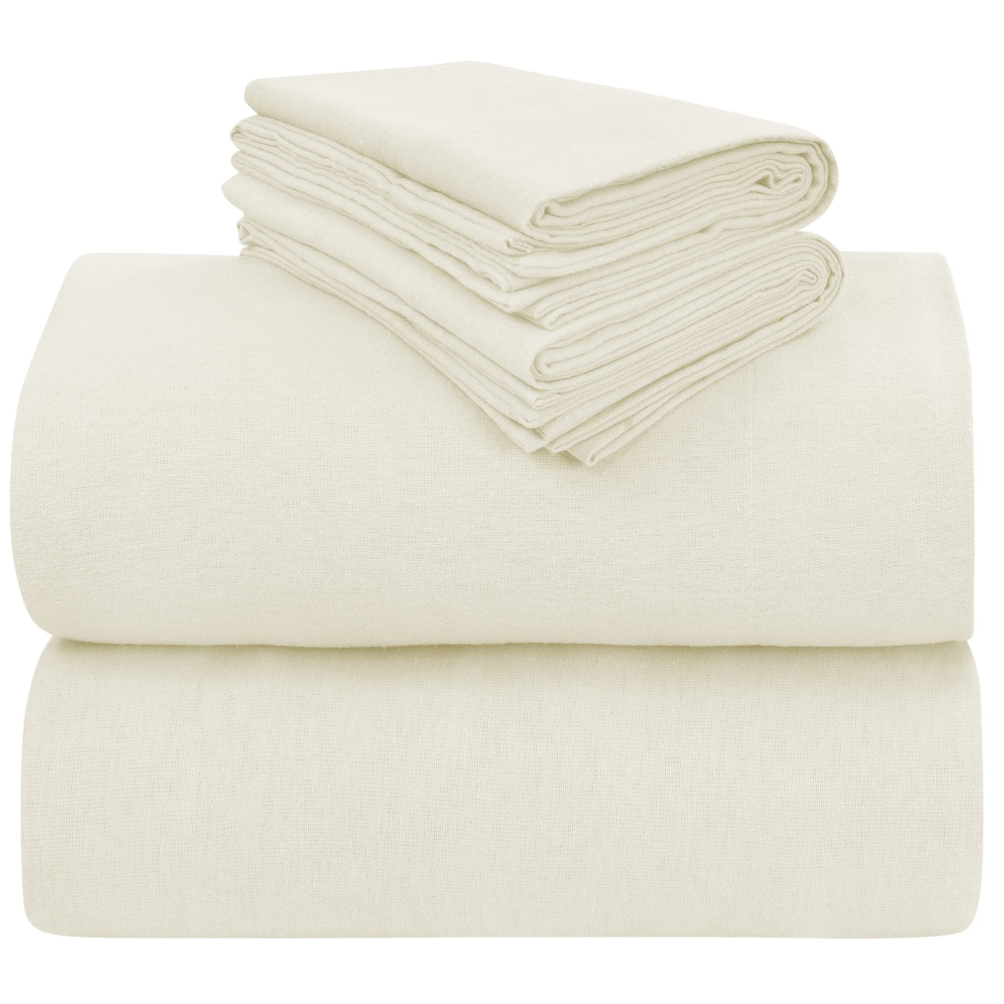 LAMANNI Flannel Sheet Set - Soft, Warm, Moisture Wicking - 4 Piece Bedding Set (Ivory, Full)