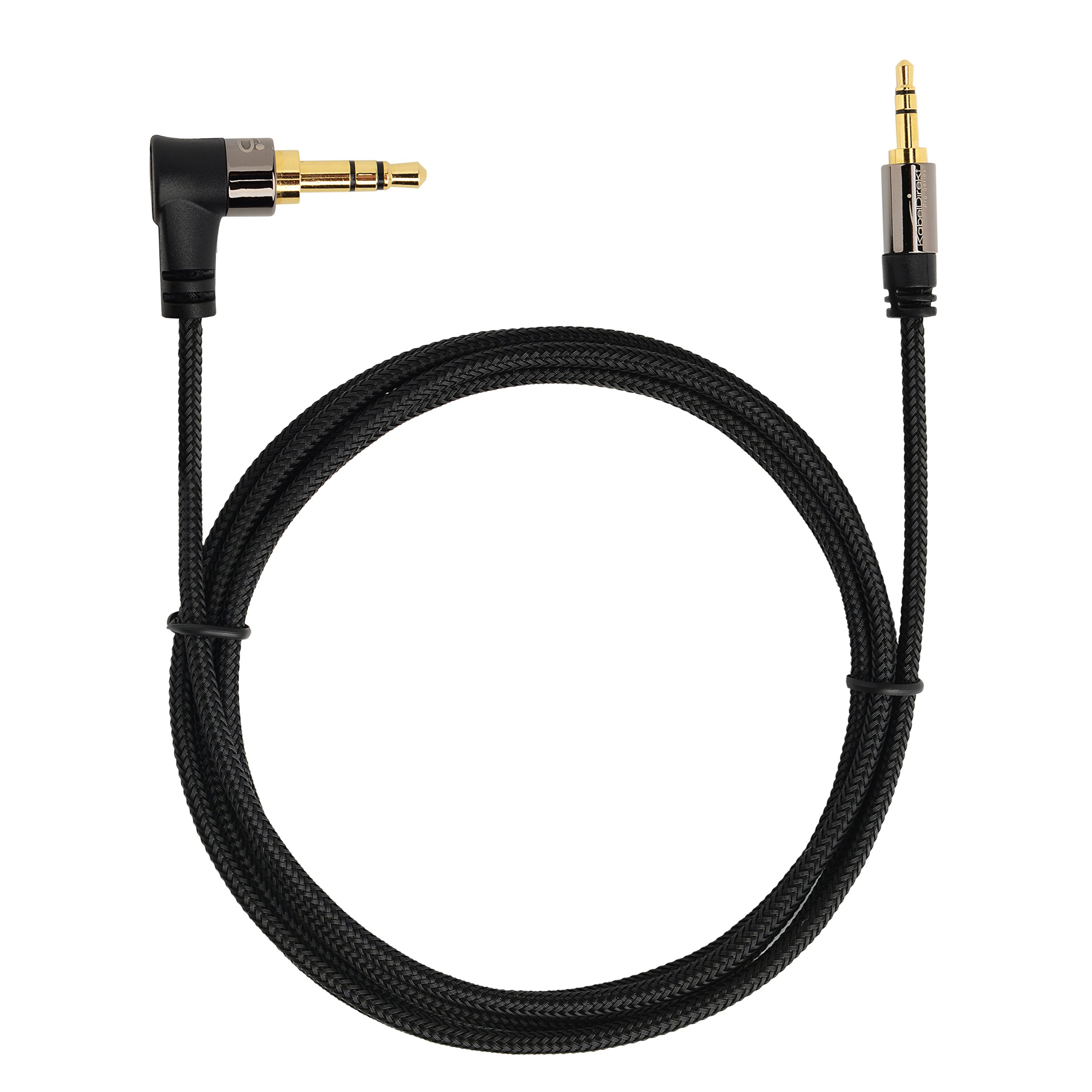 Câble Audio Jack 3.5mm KabelDirekt 1.5m - 1 Fiche Coudée 90°, Gaine Nylon - Pour Smartphone, Voiture, Etc. - 2