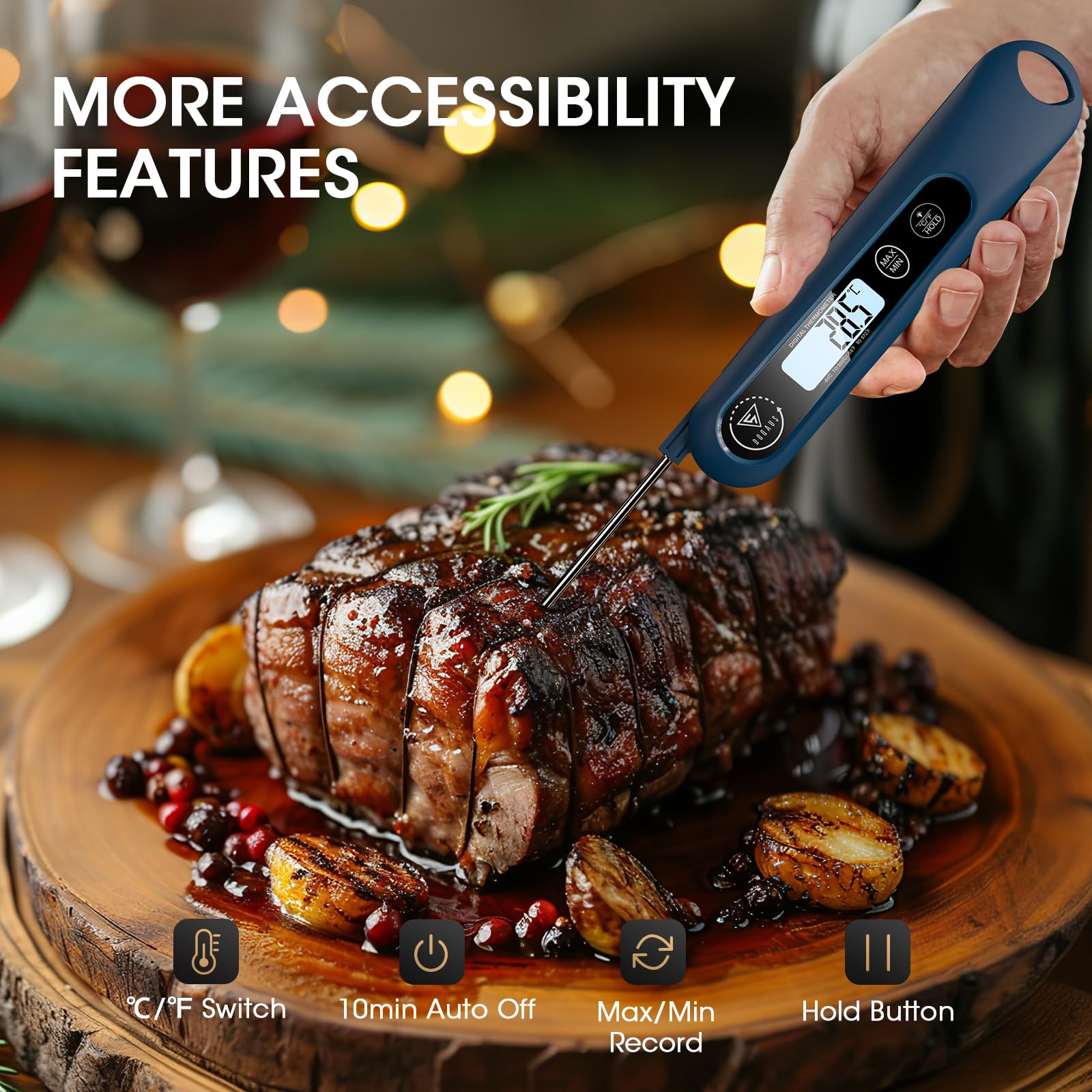 DOQAUS Termometro Cocina Digital de Lectura Instantánea de 3s, Termómetro Alimentos con Plegable Sonda Larga, Termometro Carne con Pantalla LCD para Carne, BBQ, Comida, Liquidos, Aceite, Agua（Azul） — view 5