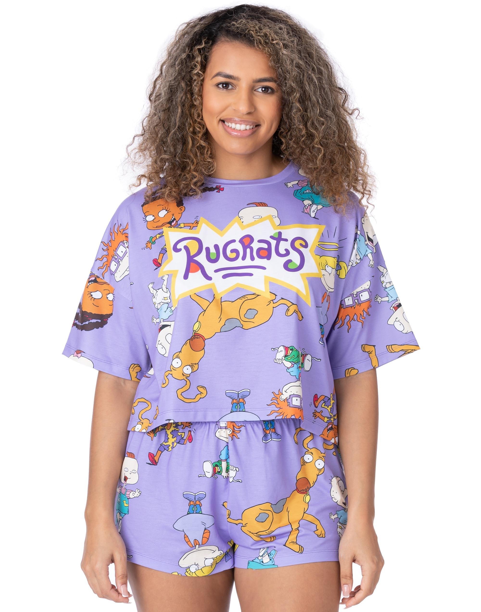 Vanilla Underground Rugrats Womens Purple Logo & Character All-Over Print Short Sleeve Short Leg Pyjama Set (Small) from B&Q