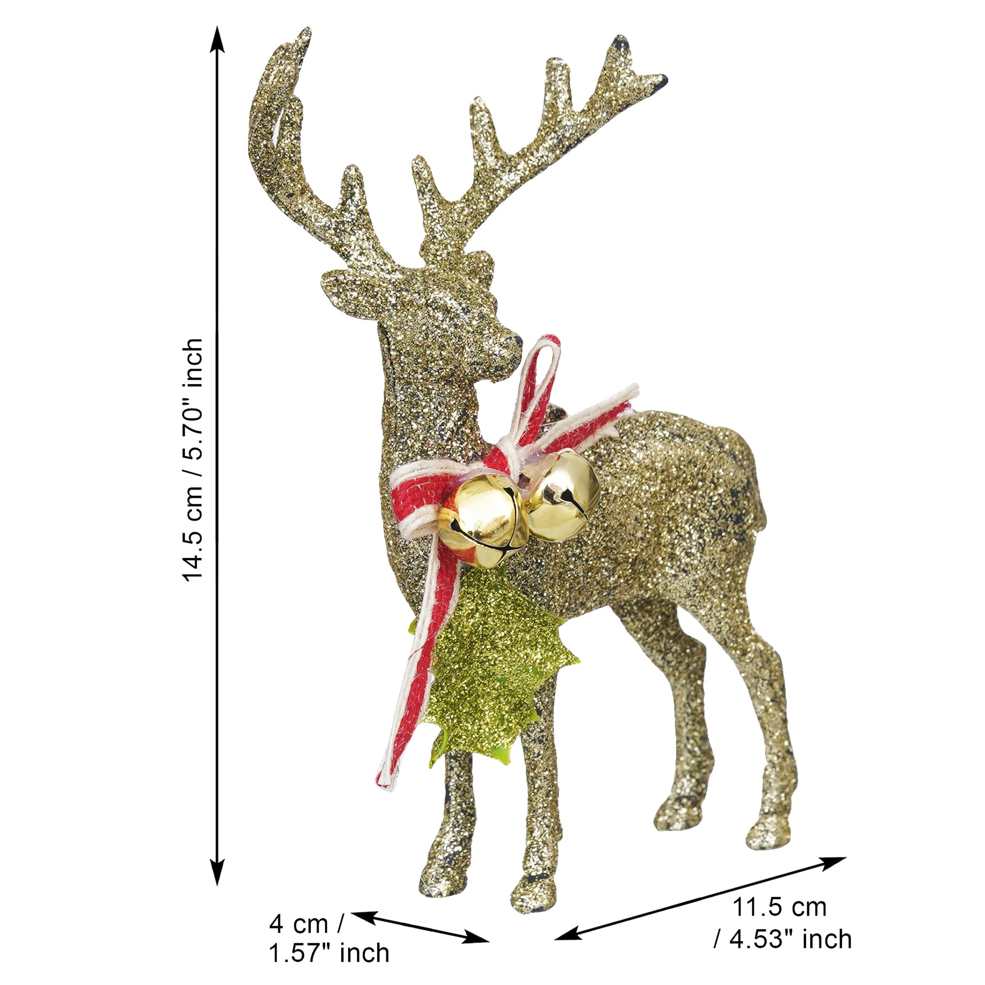 eCraftIndia Glitter Golden Reindeer Statue | Christmas Tree Decoration Items | Christmas Hanging Ornaments Props | Xmas Decorations Items for Home Living Room Office Church Decor 2