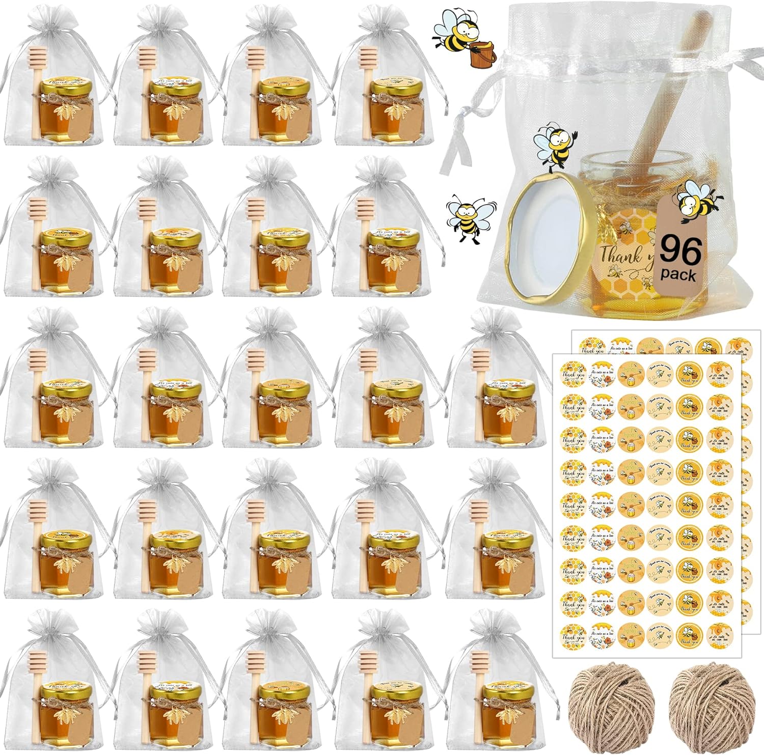 Aliggbent 96 Pcs Honey Jars,Mini Honey Jars Party Favors in Bulk,1.5oz
