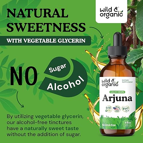 Miniatura 6 de Wild & Organic Tintura de corteza de Arjuna  Suplemento de bienestar general  Gotas líquidas sin alcohol  Extracto de corteza de Terminalia Arjuna
