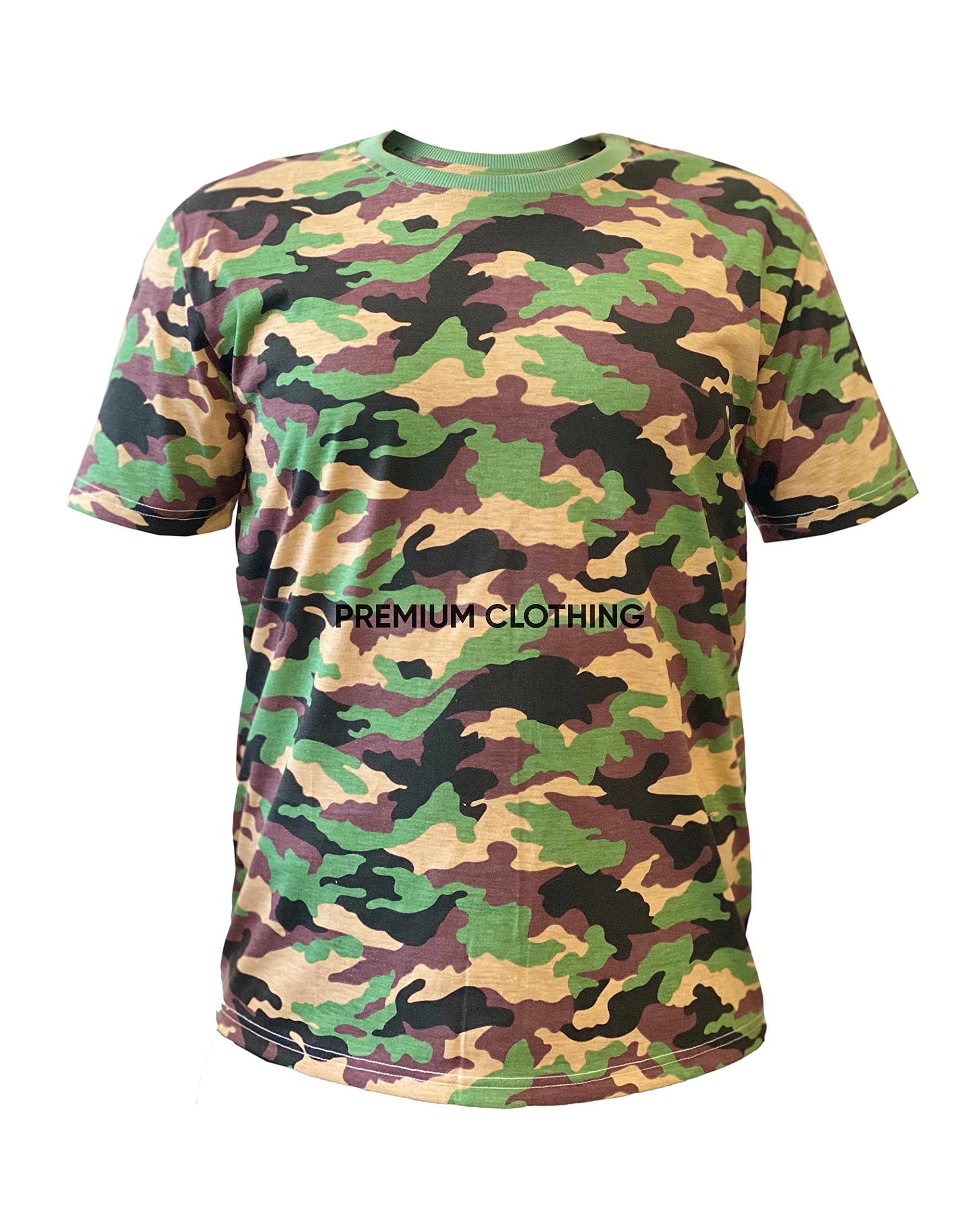 Mens Crew Neck Military Camouflage T-Shirts Army Combat Tee Summer Top Jungle (Military tee - Green Camo, XL)