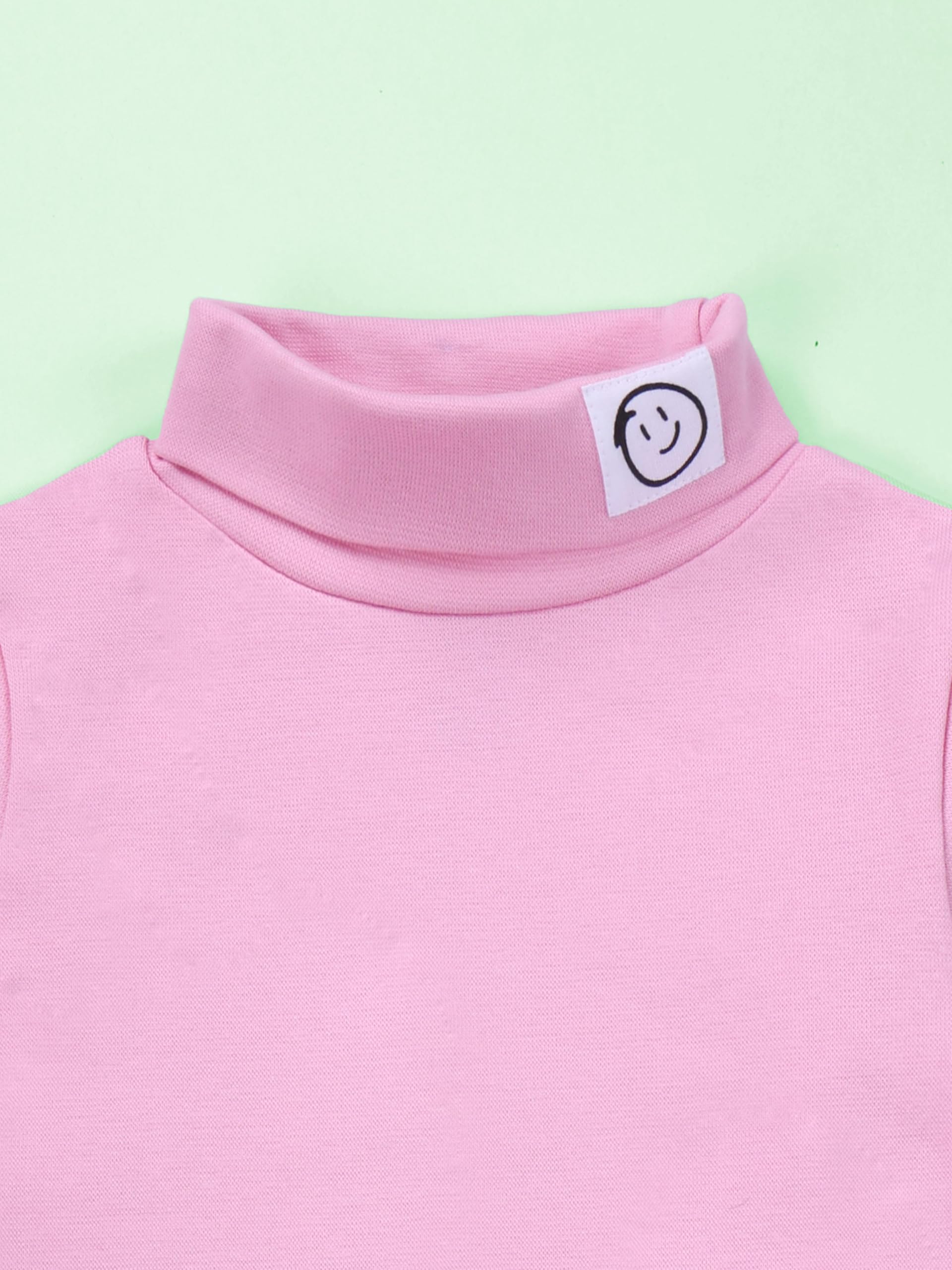 KiddoPanti Boys & Girls Cotton Turtleneck Full Sleeve Tee with Smiley Patch, Baby Pink - 3-4Y 4