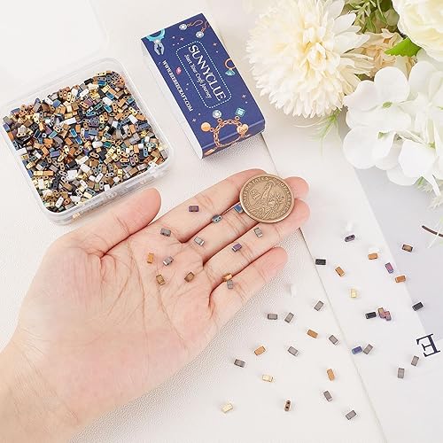 Miniatura 3 de SUNNYCLUE 1 caja de 800 cuentas de 8 estilos 1/2 Tila medio corte de 2 agujeros, rectángulo, mini cuentas de semillas de vidrio japonés con parte