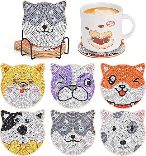 Miniatura 8 de Juego de 8 posavasos de pintura de diamantes de globos oculares de Halloween, coloridos posavasos de arte de diamante con soporte, posavasos de