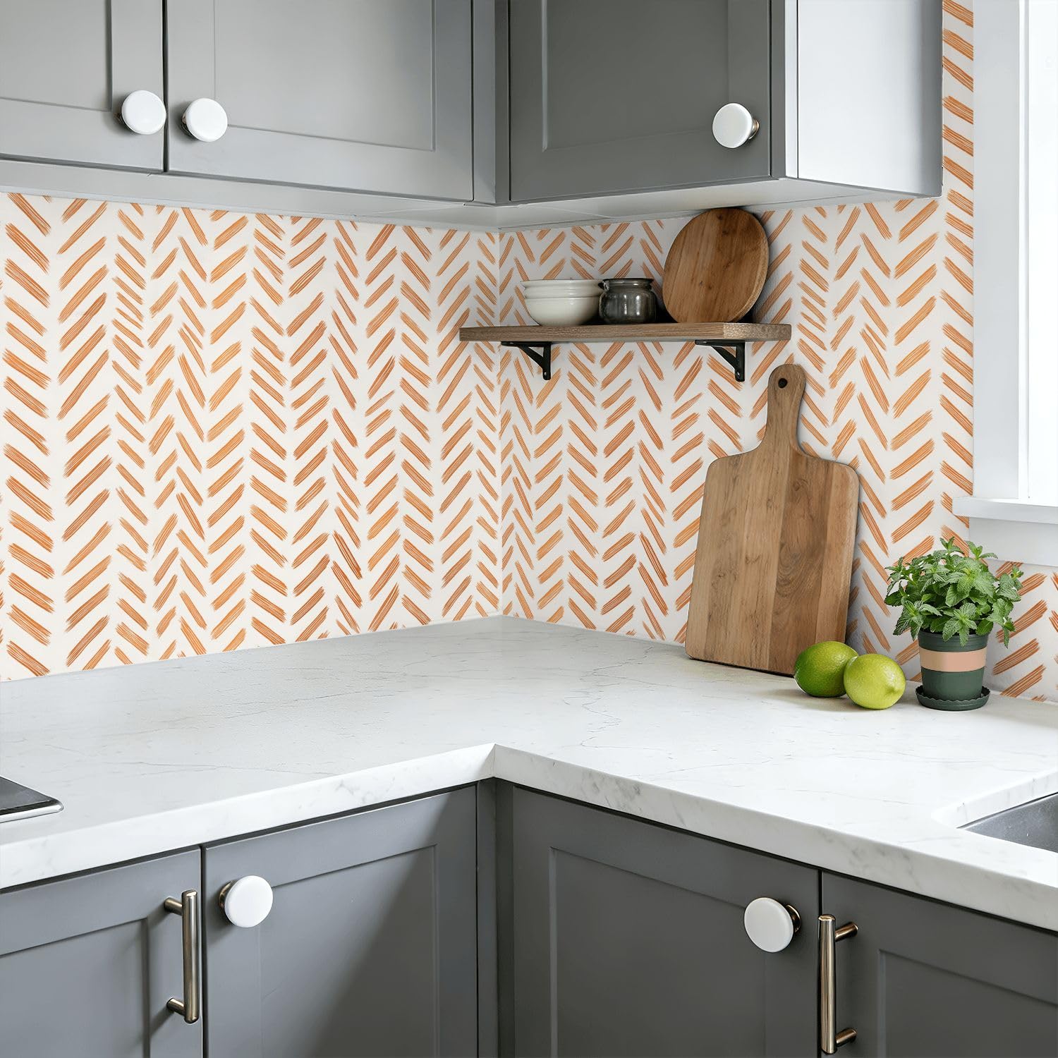 Rivestimento autoadesivo per mensole e armadietti, motivo astratto arancione con texture pennellata, 45 cm x 3 m, carta da parati autoadesiva per cassetti della cucina
