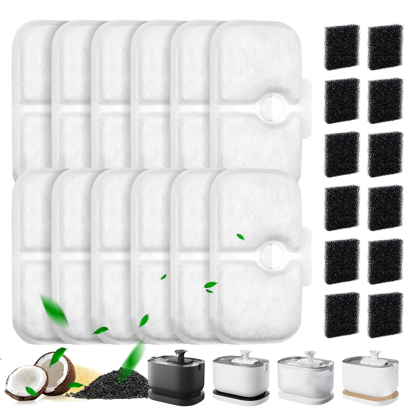 24 Stück Filter Katzenbrunnen, 12 Filter und 12 Schwämm Dockstream Trinkbrunnen für Katze PLWF005, PLWF115, PLWF105, Trinkbrunnen Ersatzfilter für Katzentrinkbrunnen