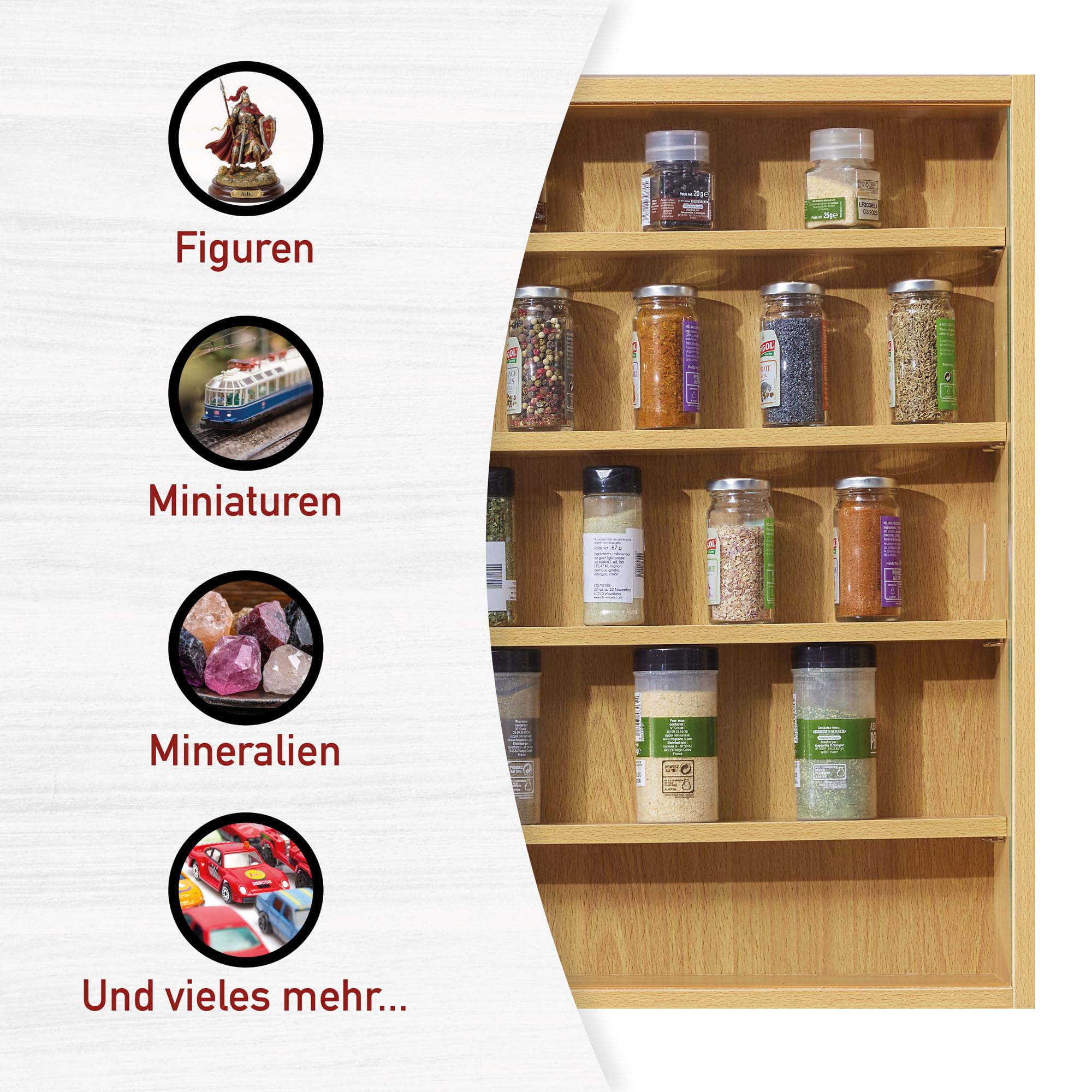 Inter Link Espositore da parete per oggetti da collezione Mobile a 4 ripiani 5 scomparti per miniature MDF Decoro Faggio (80x60x9,5 cm) Acquario