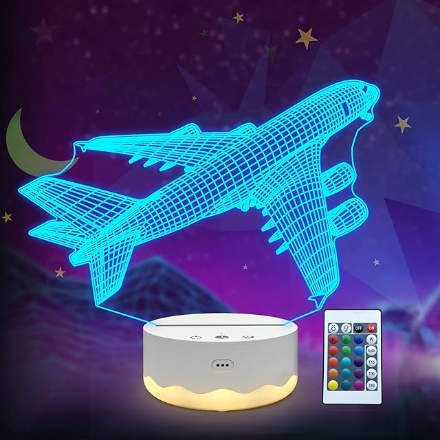 Aircraft Gifts, Aircraft 3D Night Light, 3D Illusion lamp with Remote + Touch 16 Color Flashing Changing + Timer Desk Lamps Kids Room Decor Best Festival Birthday Airplane Gifts