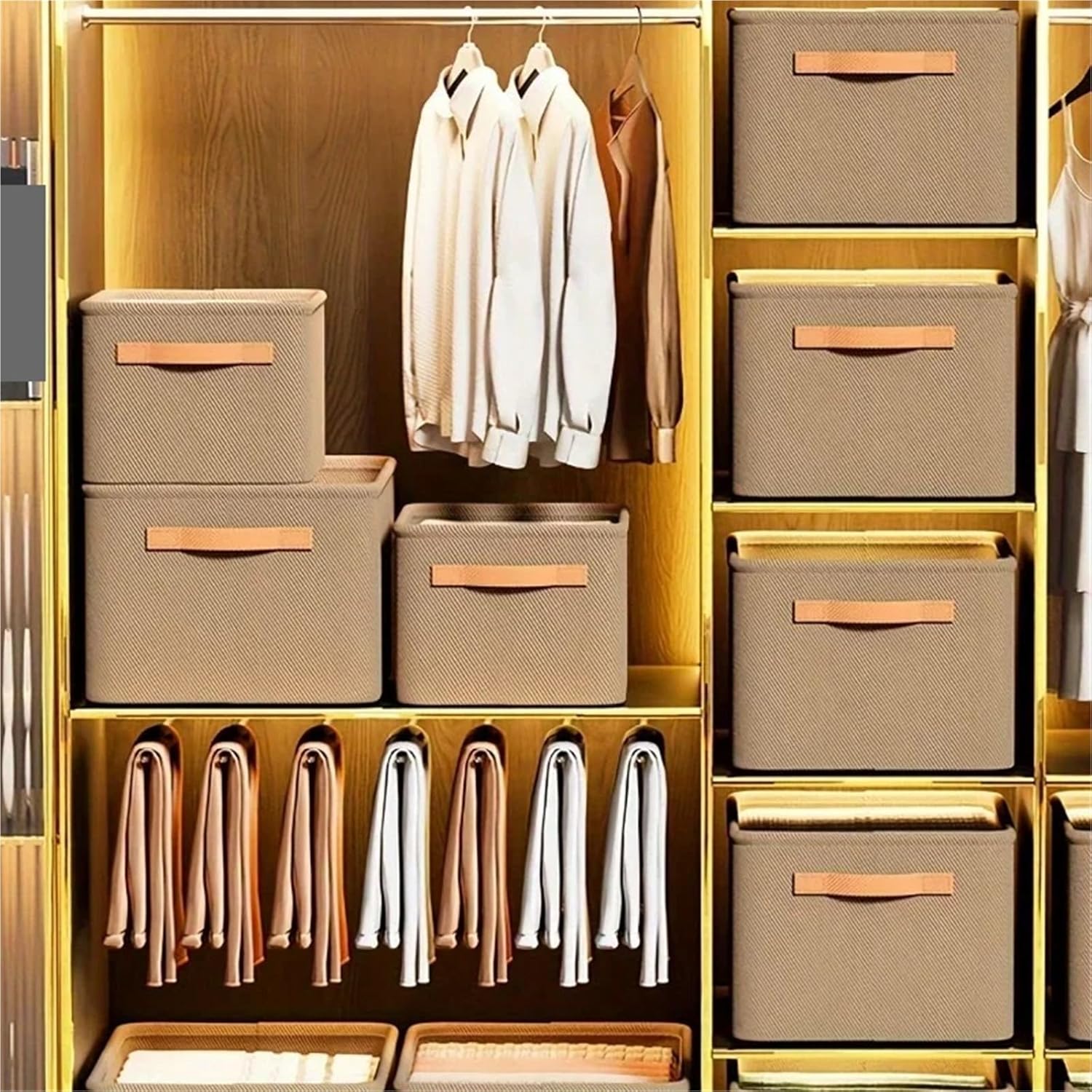 1 Set Wardrobe Organizer Box for Storage Closet Drawers Bedroom Cabinet for Socks for Clothing(Khaki)