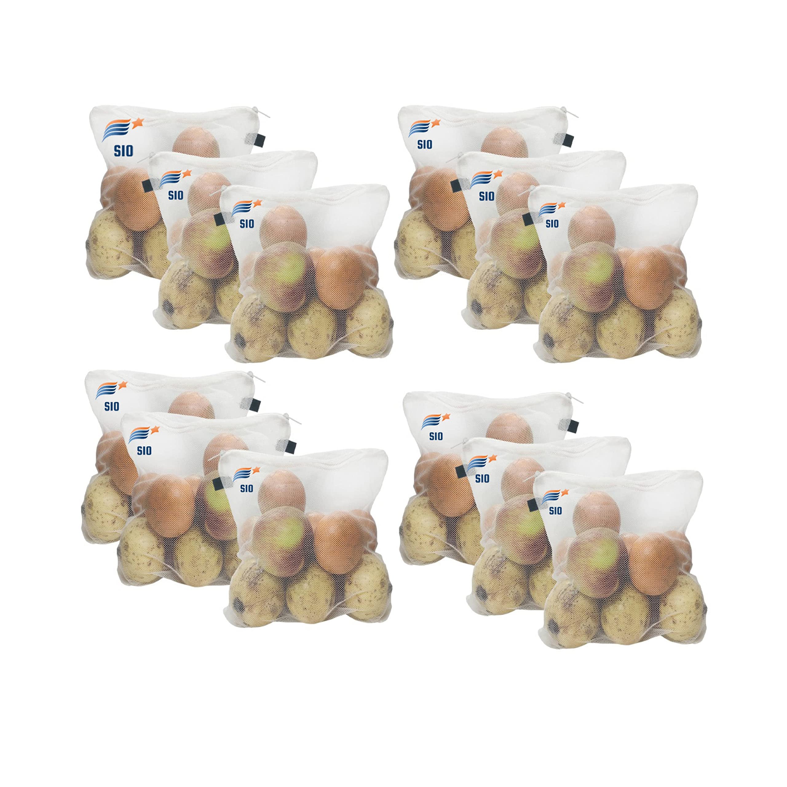 Sio Reusable Vegetable Storage Bags for Refrigerator β Breathable Mesh Produce Organizers for Fresh Fruits & Veggies β Zippered Fridge & Freezer Bags for Easy Food Storage Pack of 12