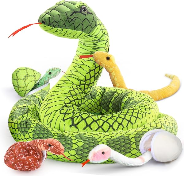 MorisMos 300cm lang Schlange Kuscheltier XXL mit Baby im Bauch, riesen groß Plüschschlange Plüschpuppe, Flauschiger Stofftier Plüschtier Snake Geschenk für Jungen - 1