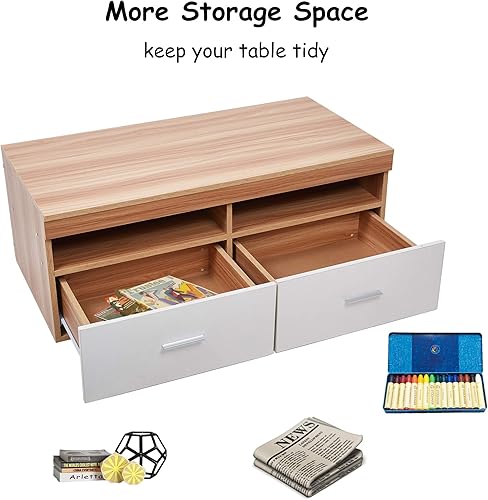 Miniatura 4 de Mesa de centro de madera de 40 pulgadas, moderna mesa de cóctel, cajón de almacenamiento blanco, diseño rectangular para sala de estar, resistente y