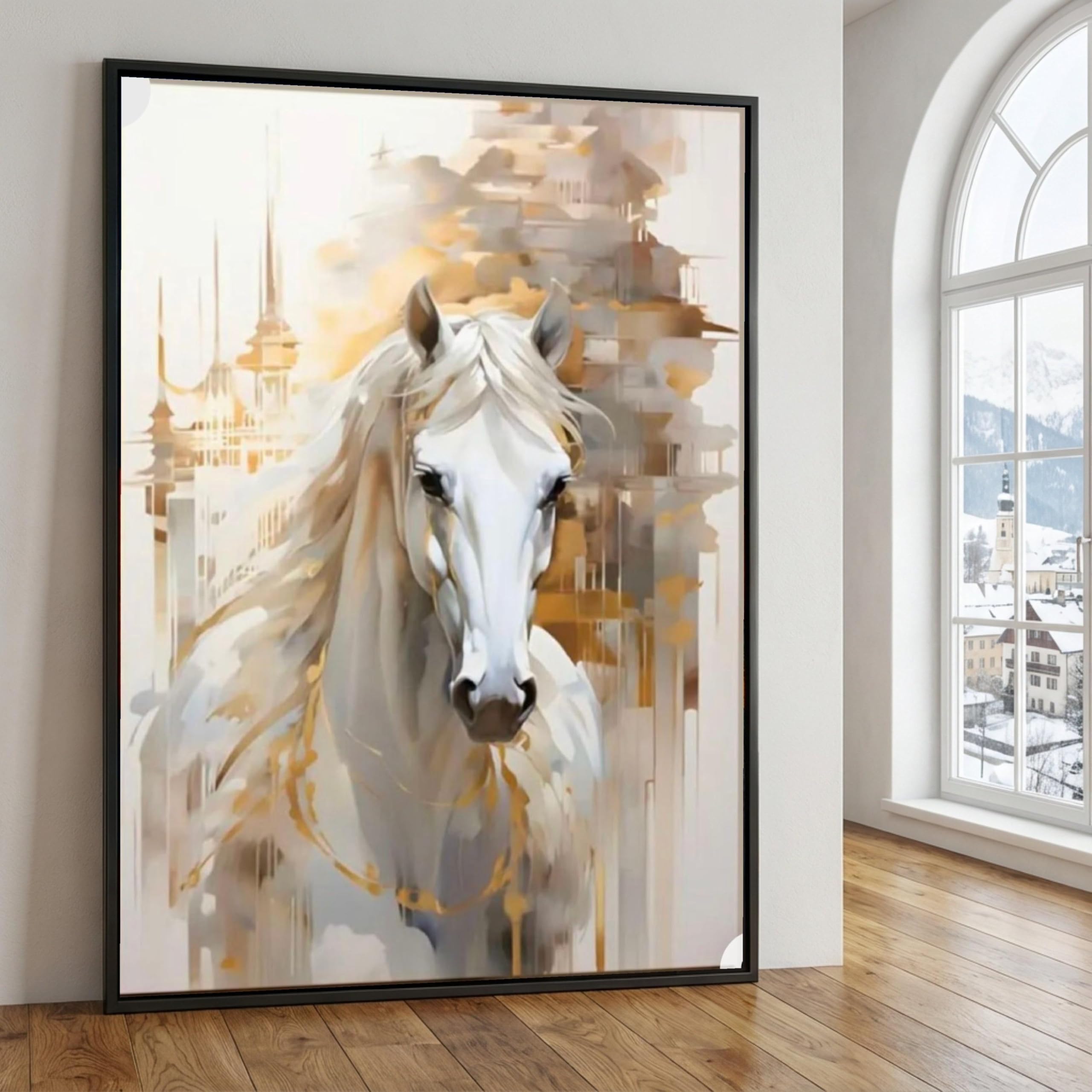 TONGYINLI Abstract White Horse Posters Print, Equestrian Canvas Oil Painting, Abstract Animals Photos Wall Art Pictures(70x110cm/Frameless)