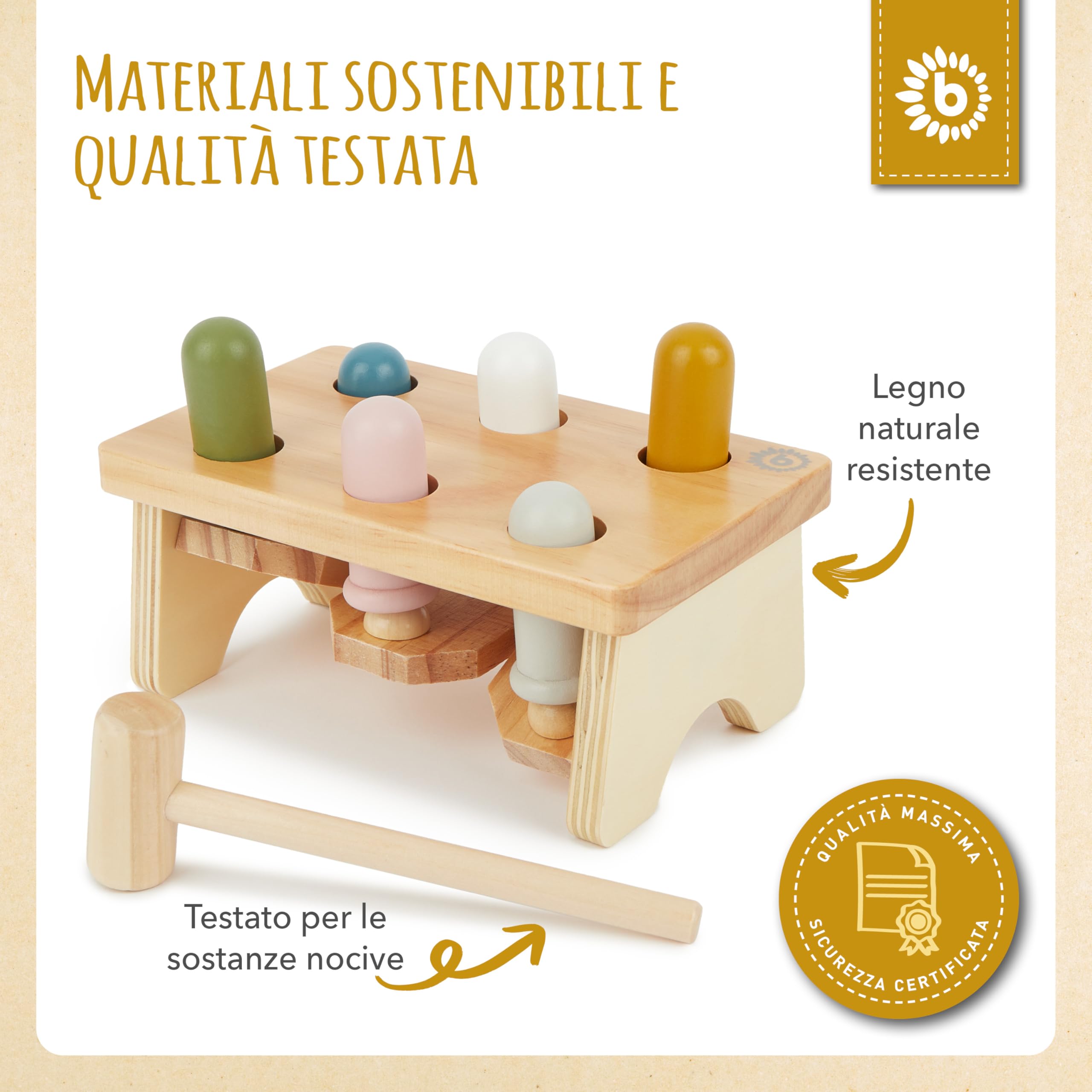 Eichhorn Panca Da Martellare In Legno Con 6 Bacchette Colorate E Martello – Per Bambini Da 1 Anno, Stimola Coordinazione E Motricità